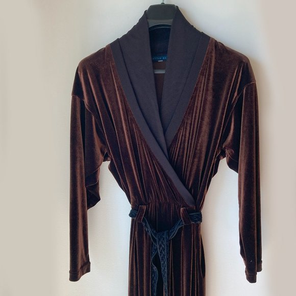 Seattle Gear Jumpsuit Chocolate Brown Black Tassel Belt Velour Soft Stretch M - Picture 1 of 10
